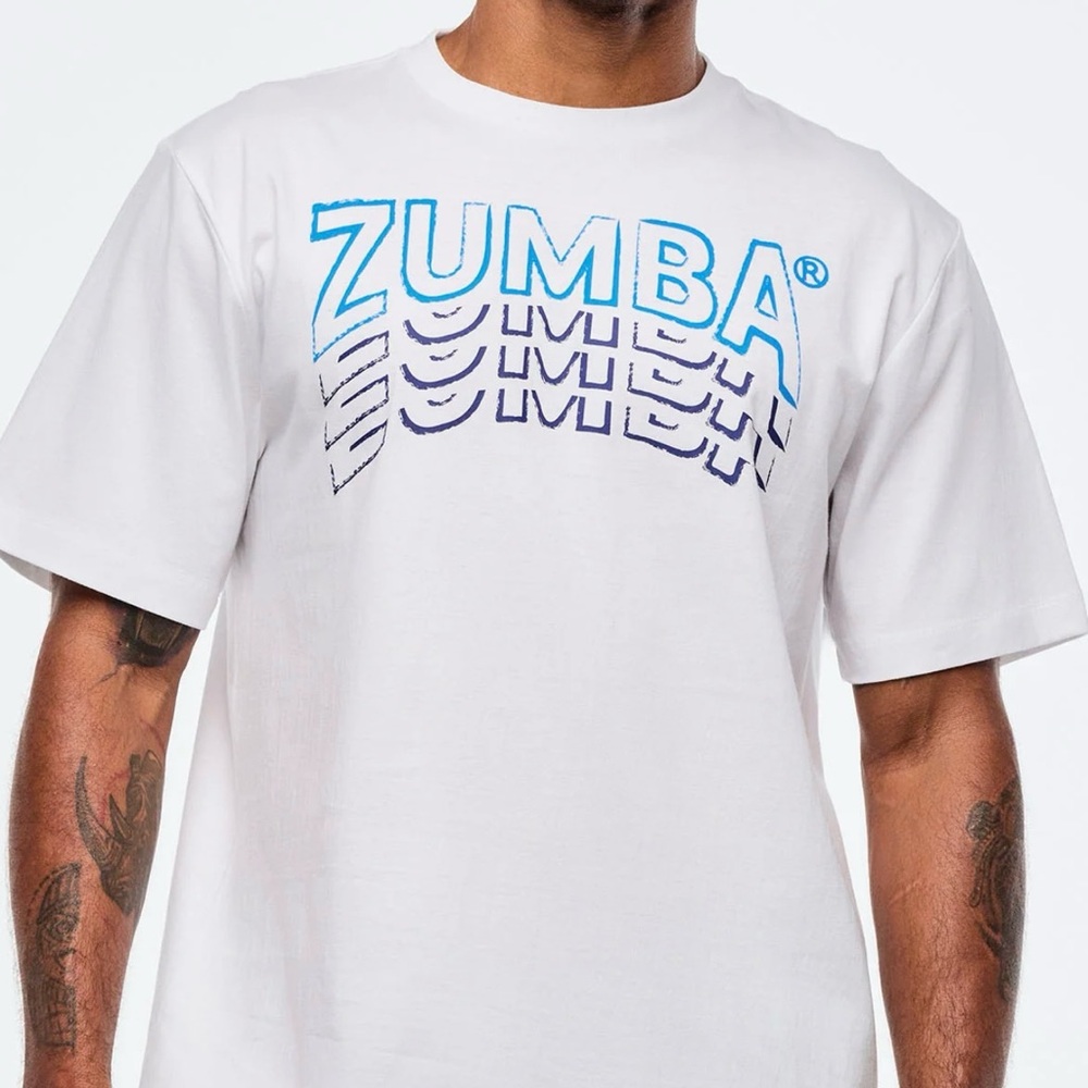 Zumba Fitness White and Blue Graphic Tee